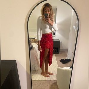 Zara Red Sequin Skirt with High Slit